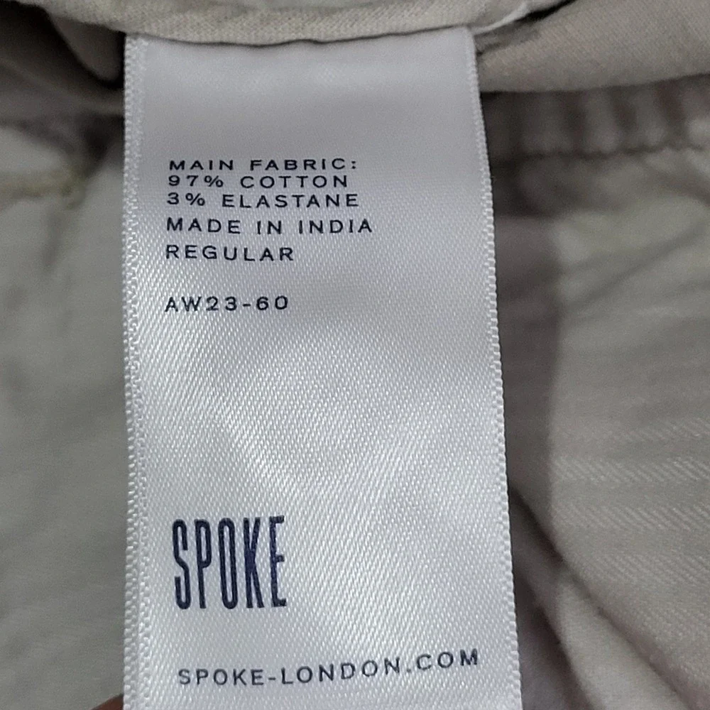 SPOKE Chinos Mens 35x29 Khaki Tan Build B Cotton Stretch Trousers